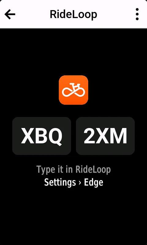 RideLoop linking code on a Garmin Edge