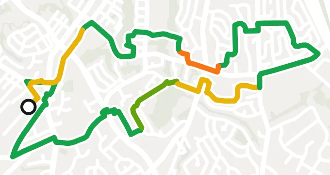 The loop on the map, green where the roads are smooth.
